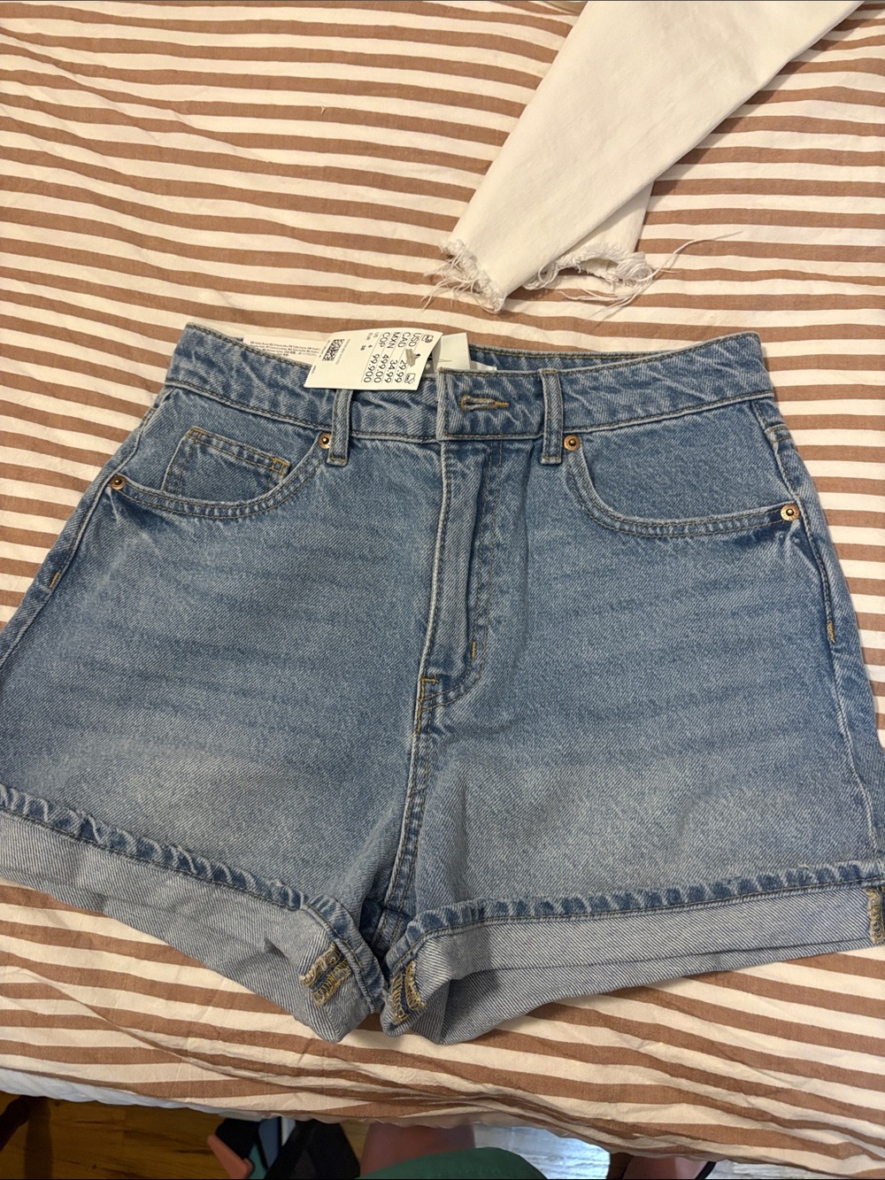 H&M Light Blue High-Rise Rolled Hem Denim Shorts